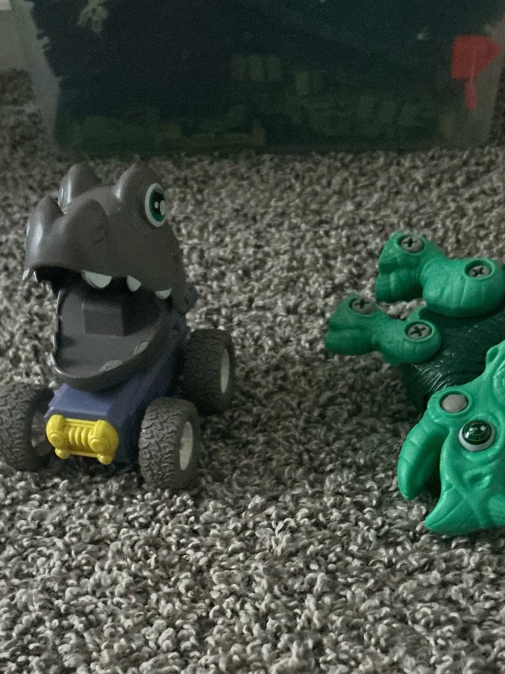 4 Gray, green ,blue  Dino Monsters Truck Toy - Kids Vehicle two have wheels .